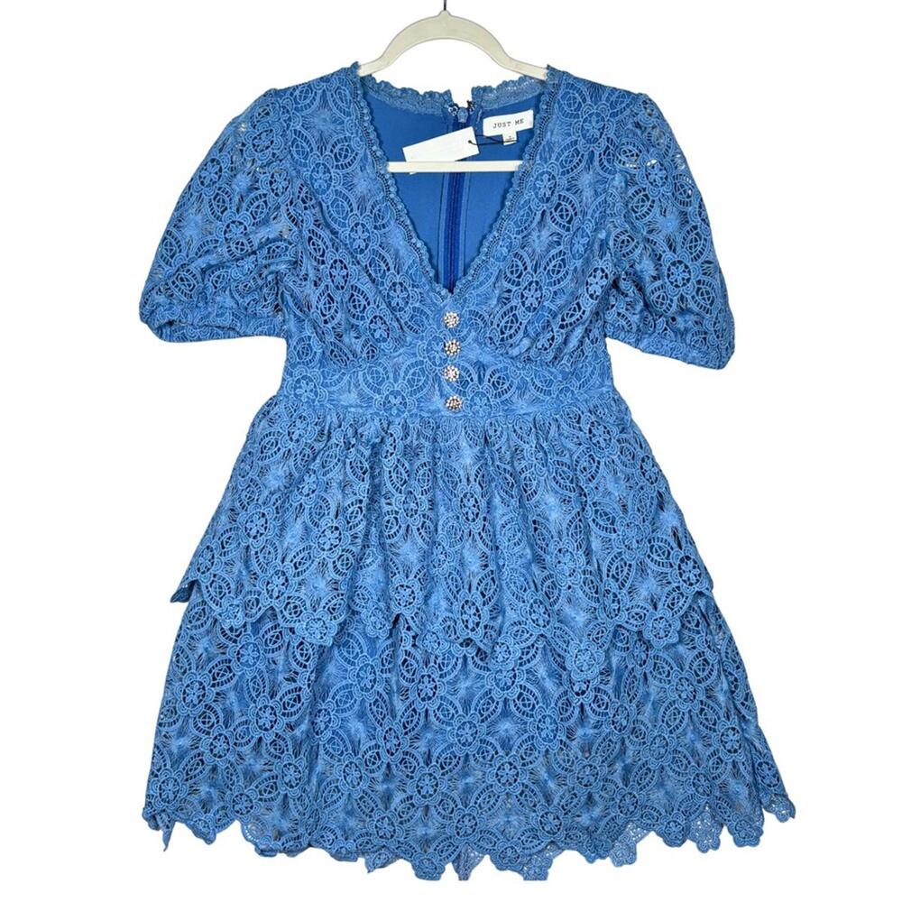 NWT NY&C Crochet Babydoll Dress Blue M